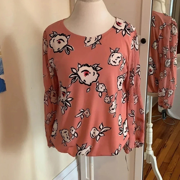 Alfani Pink Abstract Floral Long Sleeve Spring Top Elastic Waist- NWT - Size L - Picture 2 of 10